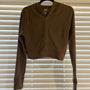 Mono B Chocolate Zip-Up Cropped Hoodie